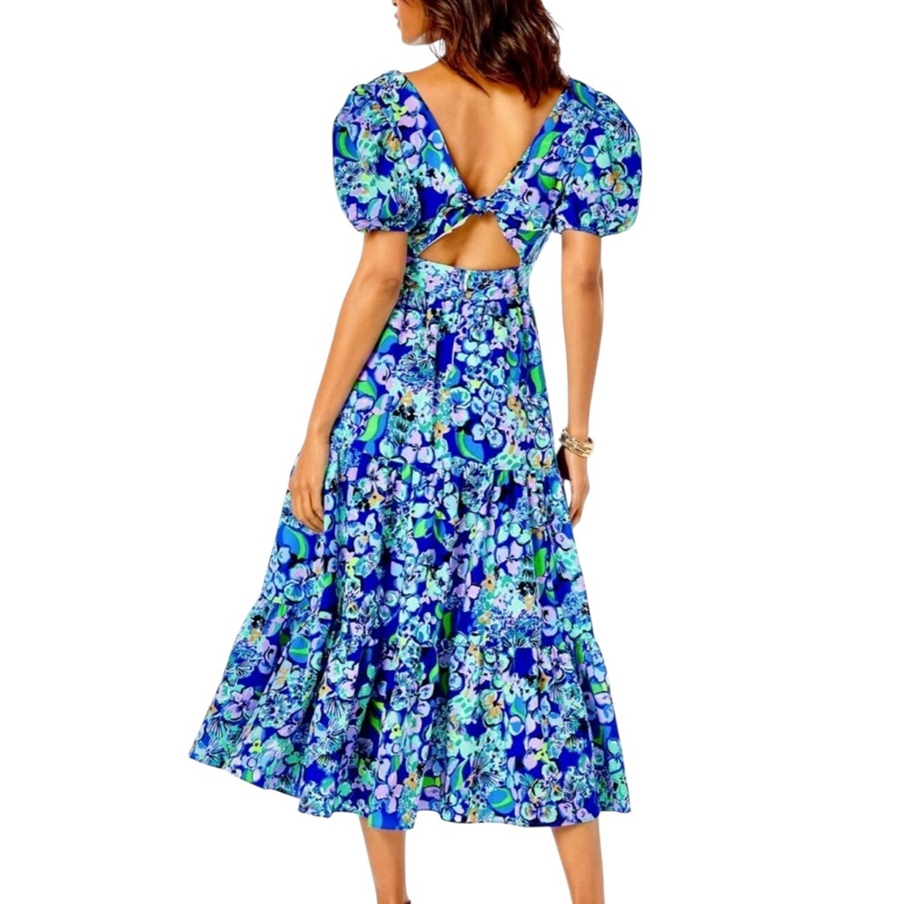 Lilly Pulitzer Grace Short Sleeve Midi Dress Blue Grotto Twilight Tropics 12 NWT - Picture 2 of 9
